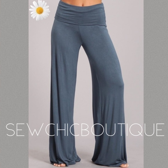 Plus Size Smokey Blue Wide Leg Palazzo Pants - Picture 3 of 5